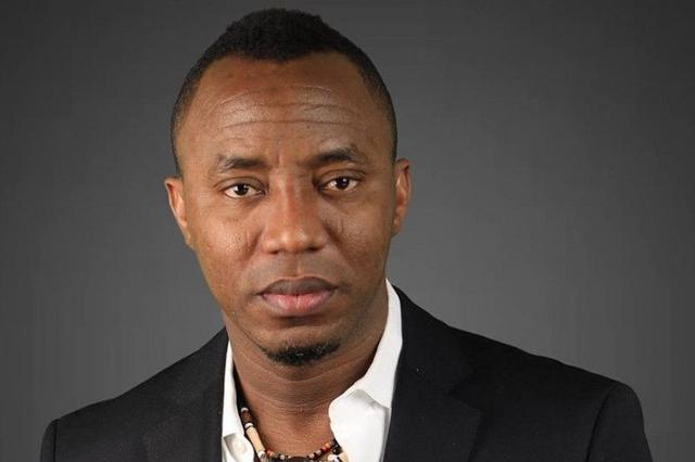 Omoyele Sowore speaking at a public event amid calls for release of detained bloggers over Elumelu report