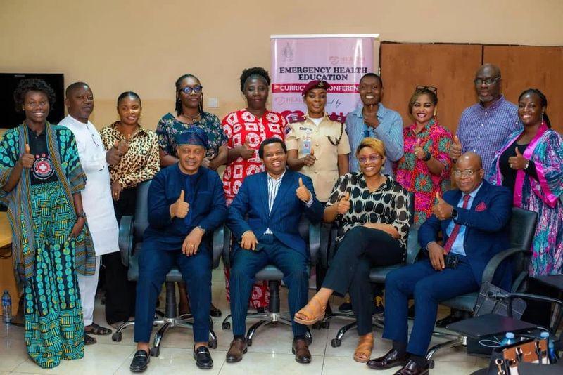 Stakeholders at the Emergency Health Education Curriculum Conference demonstrating CPR and first aid techniques for proposed school integration in Nigeria.