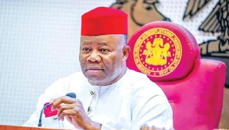 Senate President Godswill Akpabio addressing Nigerian workers during Workers’ Day celebrations in 2026.