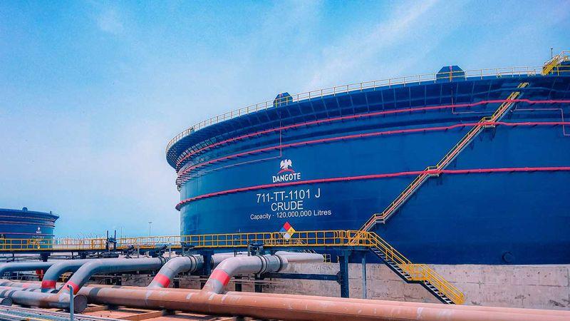 Dangote Refinery facility with aviation fuel storage tanks in Nigeria