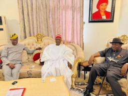 Nigerian political leaders including Seyi Makinde, Bala Mohammed, Rabiu Kwankwaso, and Peter Obi meeting in Kano during Eid-el-Fitr celebrations.