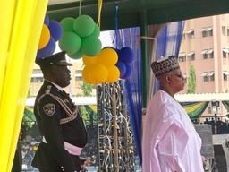 Vice President Kashim Shettima reviewing officers of the Nigeria Police Force at Eagle Square, Abuja, during the 2026 National Police Day ceremony.