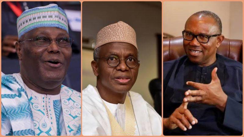 Collage of opposition leaders Atiku Abubakar, Peter Obi, and Nasir El-Rufai.