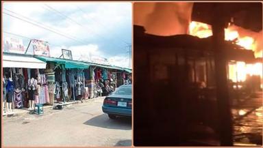 Flames engulfed shops at Aleshinloye Market in Ibadan, Oyo State. 
