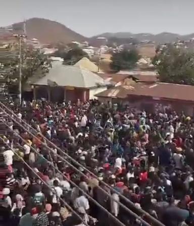 Crowds of protesting residents in Jos North demanding action after a deadly Palm Sunday attack in Plateau State.