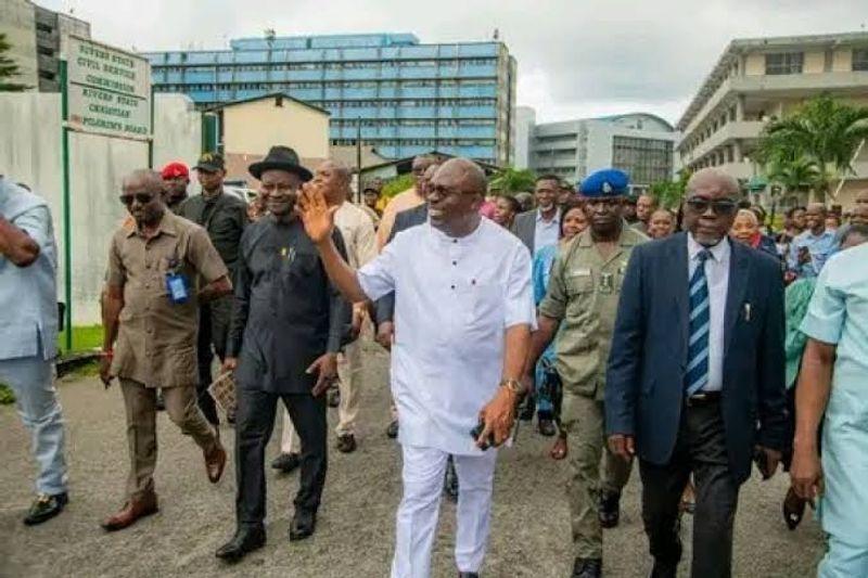 Image of Rivers State Governor Siminalayi Fubara addressing new council chairmen amid reports of unrest.
