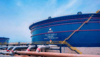 Storage tanks at Dangote refinery, showcasing petrol.
