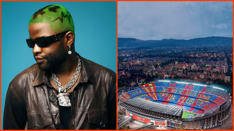 Nigerian artiste Skales performs at FC Barcelona's post-match celebration after their Copa del Rey victory against Real Madrid

