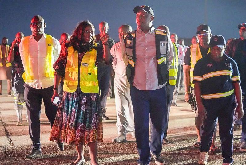 Festus Keyamo inspected Terminal 1 of Murtala Muhammed International Airport in Lagos after a late-night fire, as firefighters worked to contain the blaze.