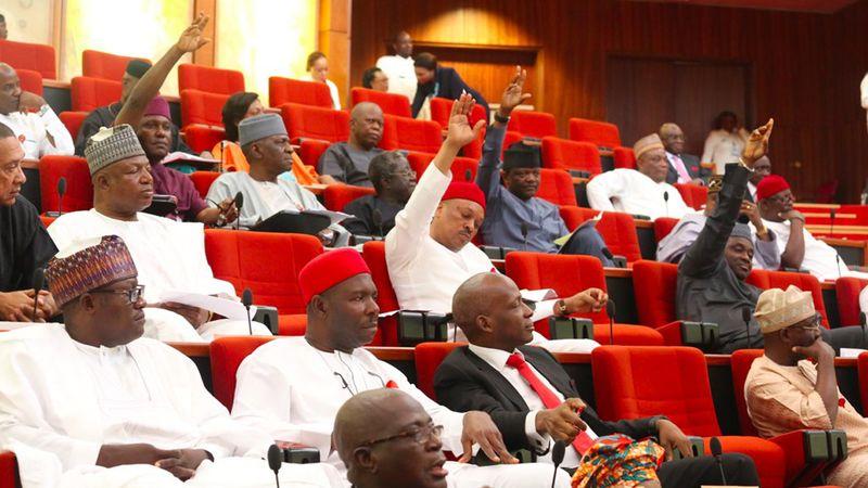 President Bola Tinubu delivering a speech on fiscal policy reforms, with a backdrop of the Nigerian flag and legislative chambers