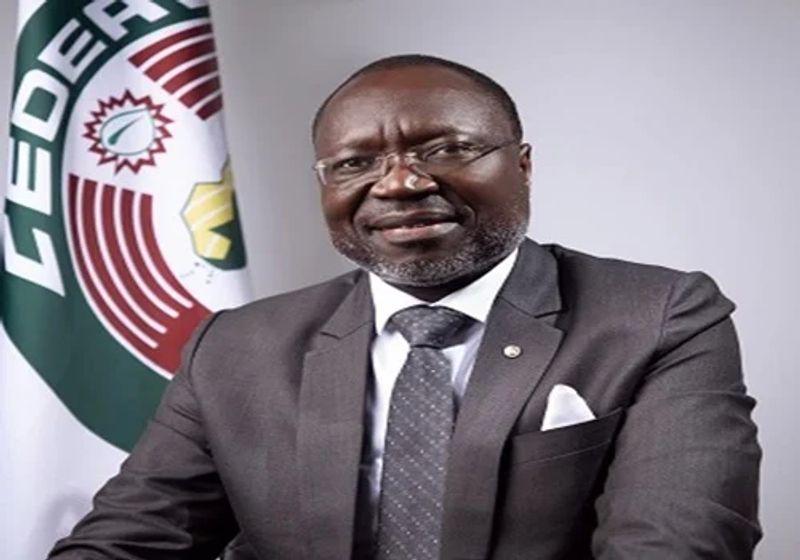 ECOWAS Commission President Dr Omar Touray presenting highlights of the 2025 Annual Report at a meeting with development partners in Abuja.