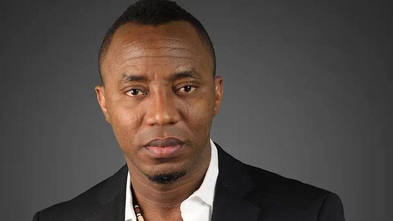 Human rights activist Omoyele Sowore speaking during an interview, urging mandatory e-transmission of election results.