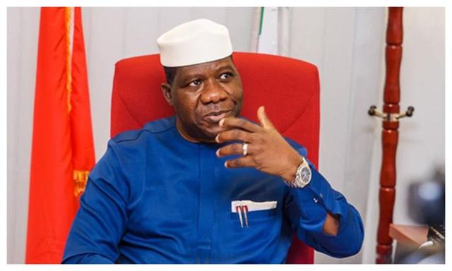 Senate Leader Opeyemi Bamidele speaking during plenary at the Nigerian Senate while addressing the defection of Senator Enyinnaya Abaribe.