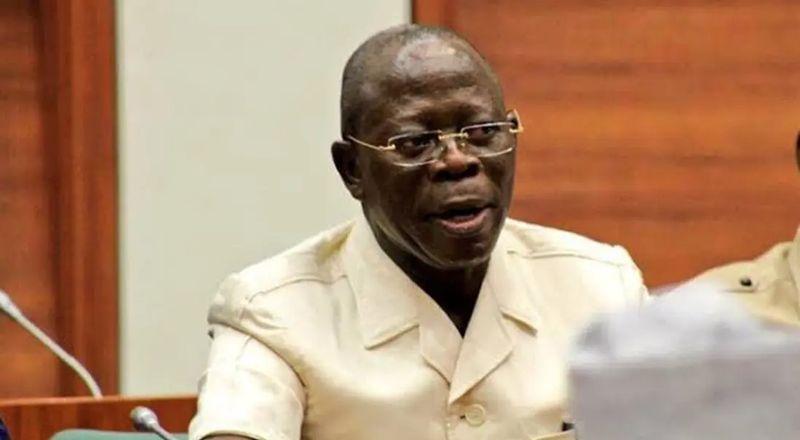 Adams Oshiomhole speaking during a television interview about Atiku Abubakar and opposition politics in Nigeria.