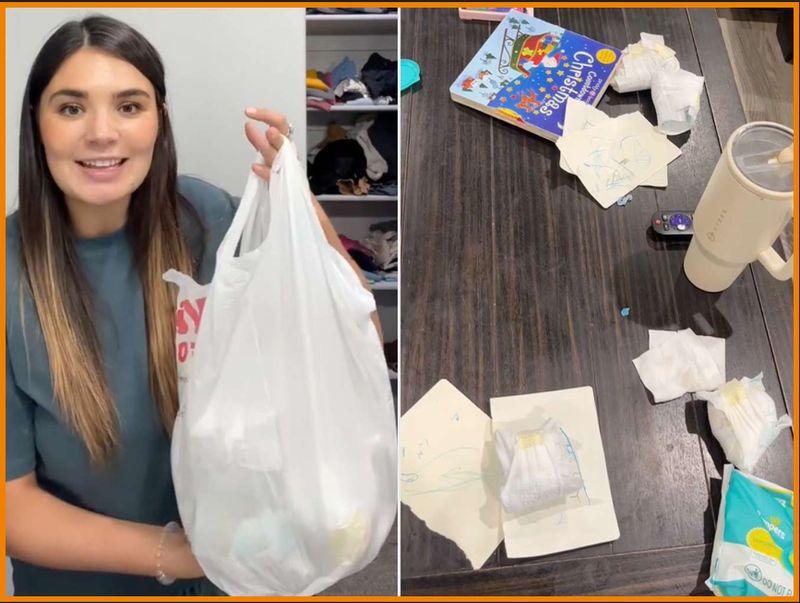 Nurse Hannah shared a viral video of her collecting used diapers around her house. 