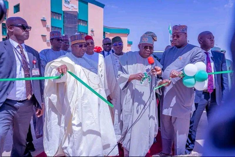 President Bola Tinubu at the inauguration of Kebbi State’s new Secretariat Complex alongside Governor Nasir Idris.