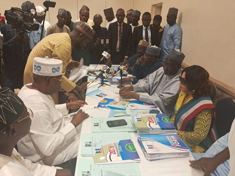 James Faleke receiving APC nomination and Expression of Interest forms from party officials in Abuja ahead of the 2027 presidential election.