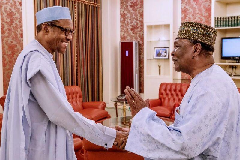 Former President Muhammadu Buhari speaking about General Gowon’s contributions to Nigeria at a commemorative event.
