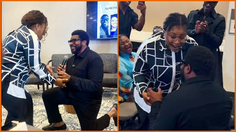 Pastor Kingsley Okonkwo re-proposes to his wife Mildred during a church conference, celebrating 20 years of love