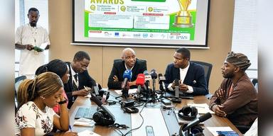 ECOWAS officials address journalists at a Startup Awards press briefing in Abuja.