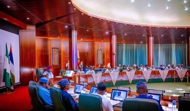 Members of Nigeria's Federal Executive Council during a cabinet meeting discussing government policies and national development priorities.