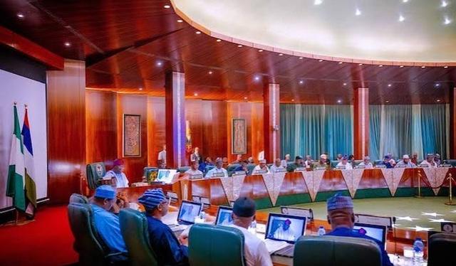 Members of Nigeria's Federal Executive Council during a cabinet meeting discussing government policies and national development priorities.