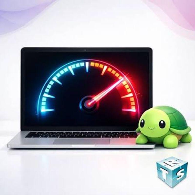 Laptop displaying system optimisation tools alongside storage cleanup and performance settings on a clean workspace.