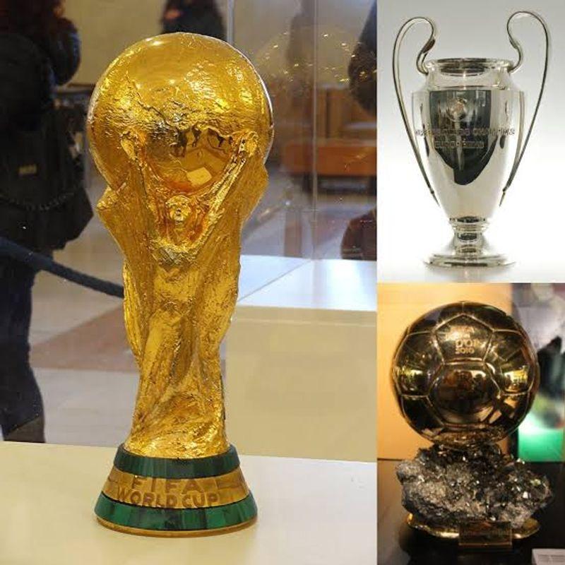 A collage of legendary footballers who have won the FIFA World Cup, Ballon d'Or and UEFA Champions League.