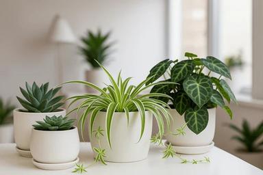 Collection of low-maintenance indoor houseplants displayed in a bright Lagos apartment.
