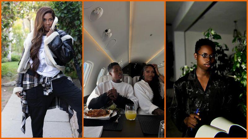 Tiwa Savage and Peller onboard a private jet, making the best of the adventure 
