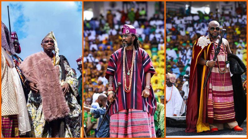 Dignitaries and celebrities at the 2025 Lisabi Festival, including former President Olusegun Obasanjo 
