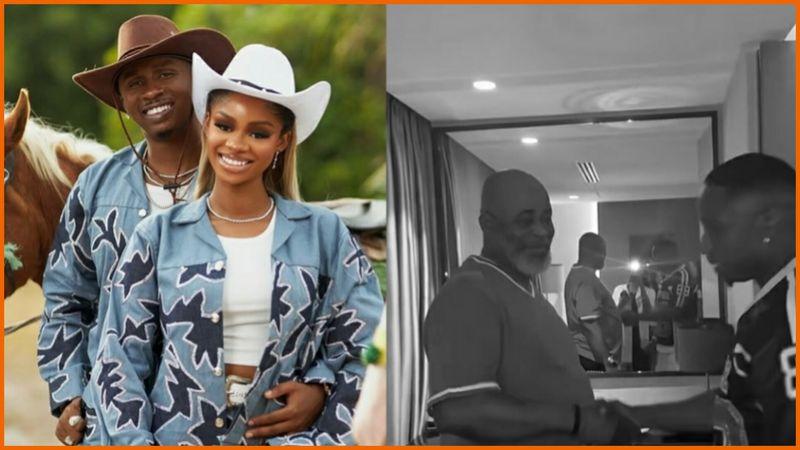 Priscilla Ojo's father and Juma Jux exchange pleasantries
