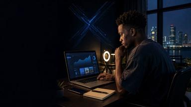 A Nigerian creator reviewing social-media analytics on a laptop in Lagos, representing X’s changing creator monetisation rules.