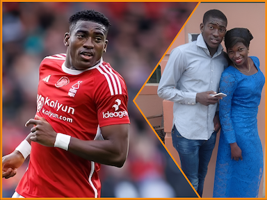 Footballer Taiwo Awoniyi struggled to hold back tears on his twin sister's wedding day.