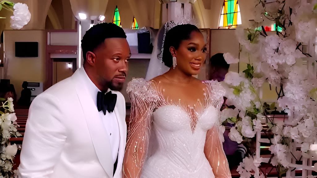 Actress Sharon Ooja and husband Ugo Nwoke tie the knot in a white wedding ceremony