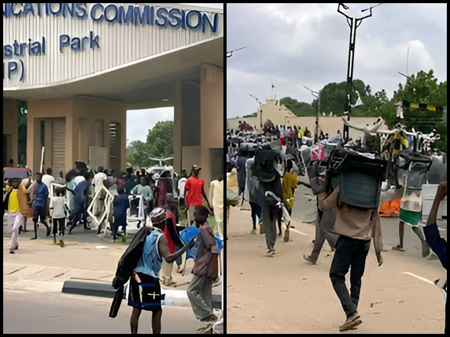 The yet-to-be commissioned National Communication Commission industrial park in Kano being looted by protesters 