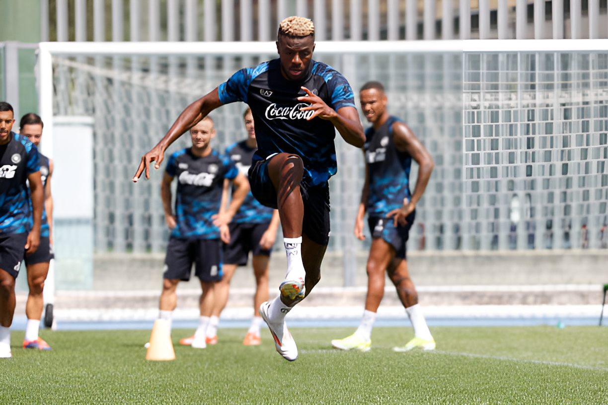 Victor Osimhen pictured in Napoli's training camp