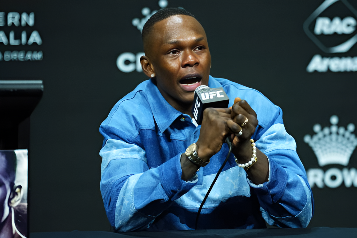 Israel Adesanya in a press conference ahead of his fight