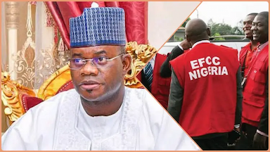 Yahaya Bello, former Kogi State Governor, addresses the media about his surrender to the EFCC