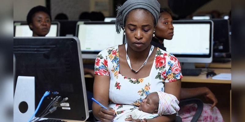 Young Nigerian job seekers in a digital-skills session using computers.
