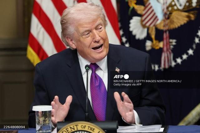 Donald Trump speaking in a media interview with Maria Bartiromo, referencing discussions with Xi Jinping on Iran and arms policy.