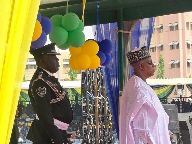 Vice President Kashim Shettima reviewing officers of the Nigeria Police Force at Eagle Square, Abuja, during the 2026 National Police Day ceremony.