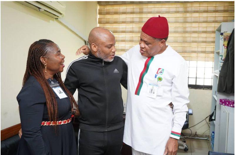 Lawmaker Obi Aguocha meeting with Nnamdi Kanu in detention, ensuring his legal team gains access and addressing health concerns.