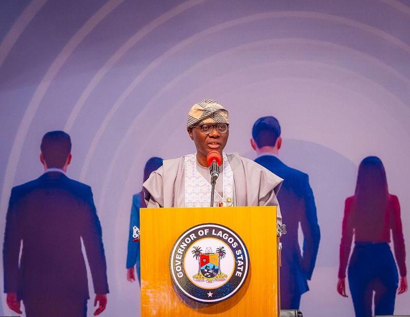 Governor Babajide Sanwo-Olu with members of the Lagos State Sports Trust Fund board during inauguration at Lagos House, Marina.