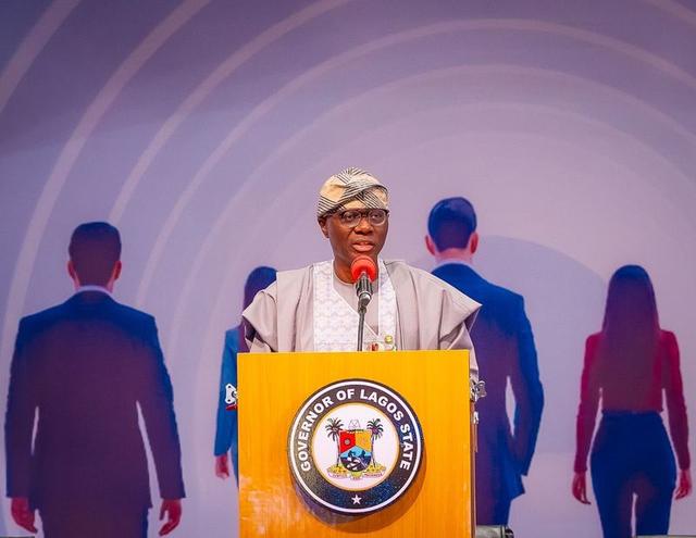 Governor Babajide Sanwo-Olu with members of the Lagos State Sports Trust Fund board during inauguration at Lagos House, Marina.
