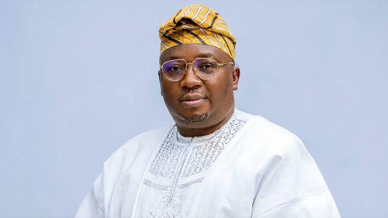 Adebayo Adelabu addressing APC supporters during his governorship declaration event in Ibadan, Oyo State.