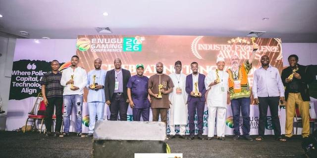 Delegates stand on stage during the Enugu Gaming Conference 2026.