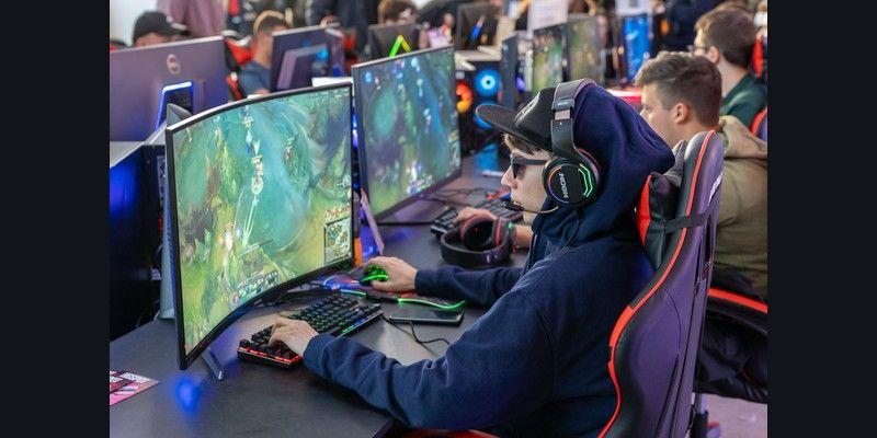 Players competing in an organised esports tournament.