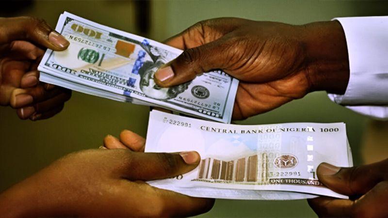 Nigerian naira notes alongside US dollar bills illustrating currency exchange fluctuations.