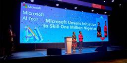 Nigerian participants on stage at a Microsoft AI Tour event.